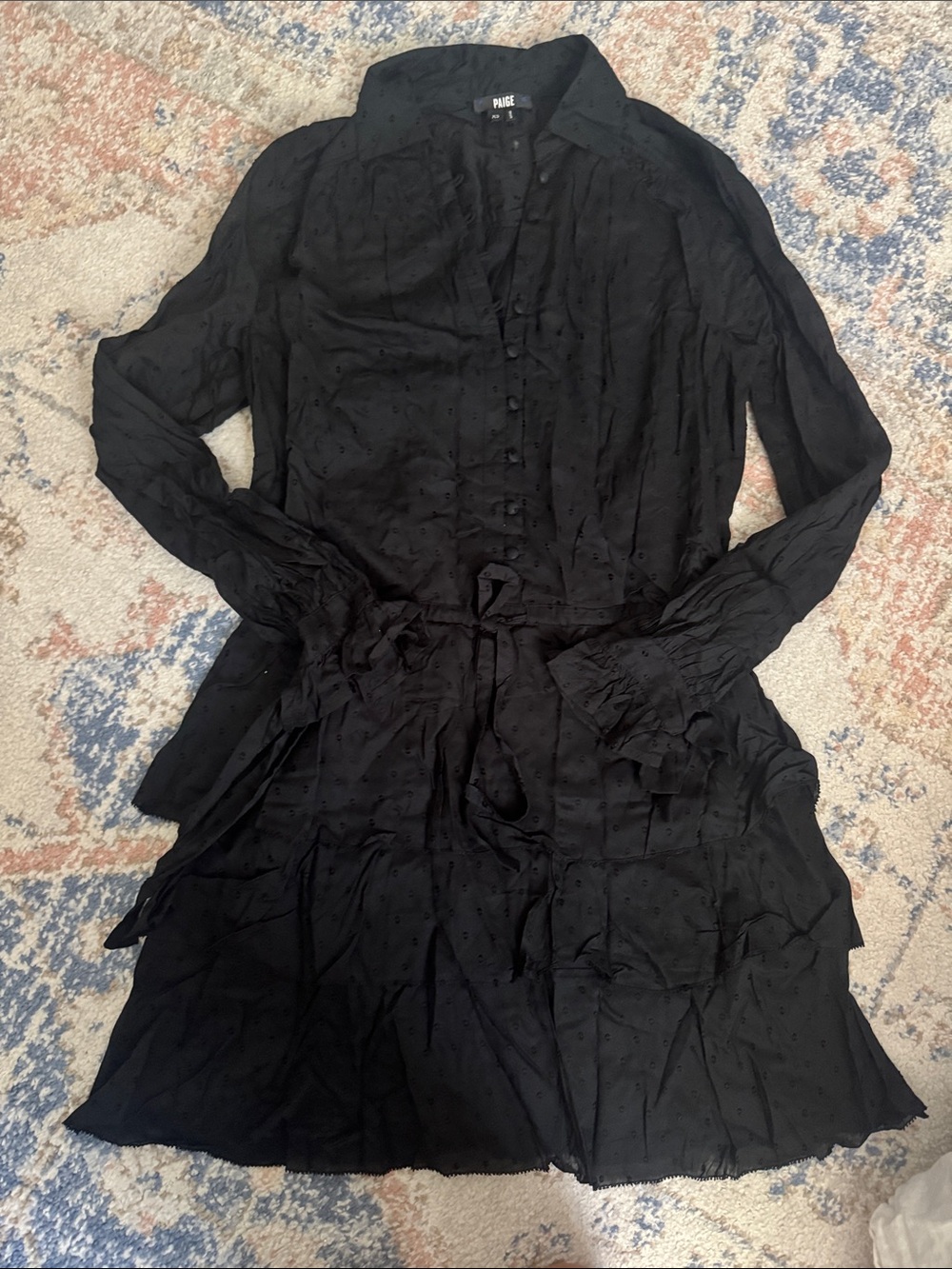 PAIGE Black Long-Sleeve Tie-Waist Shirt Dress